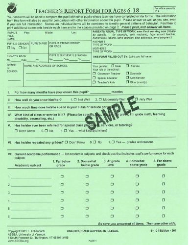 behavior teacher form