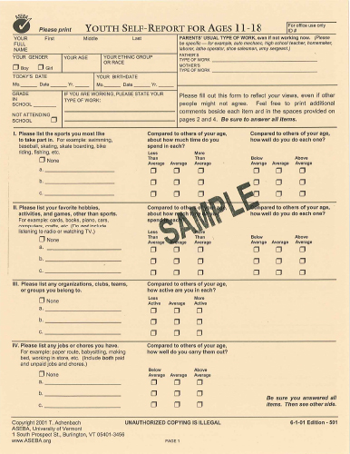 YOUTH SELF-REPORT/11-18 (50 per Package)